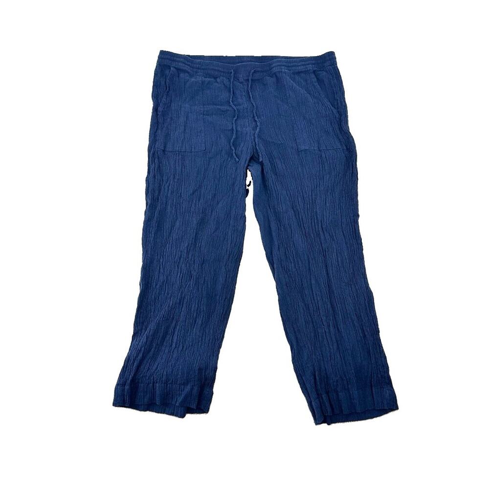 Pure J. Jill XL Tall Women Linen Blend Wide Leg Pants Navy Blue 26” In ED18